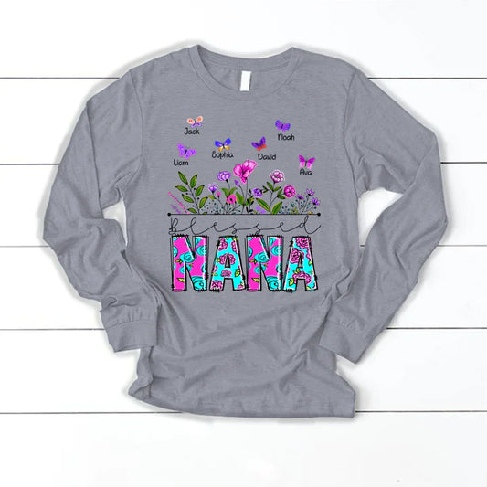 Blessed Nana Wildflowers And Butterflies Shirts For Grandma Longsleeve