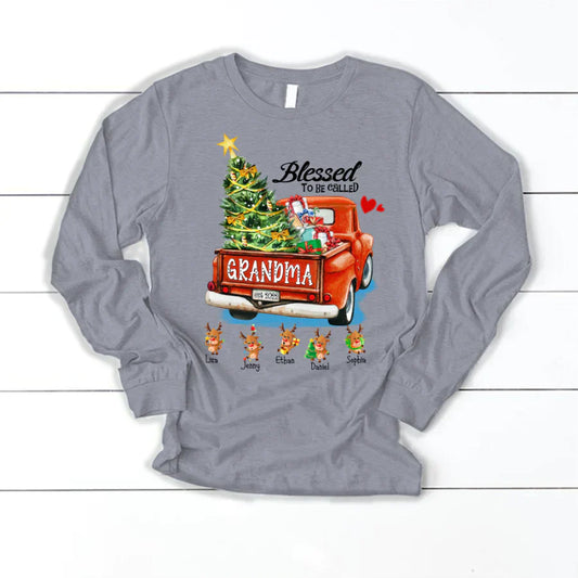 Blessed to be called Grandma Christmas Tree Truck Reindeer Longsleeve