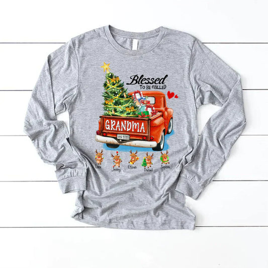 Blessed to be called Grandma Christmas Tree Truck Reindeer Longsleeve