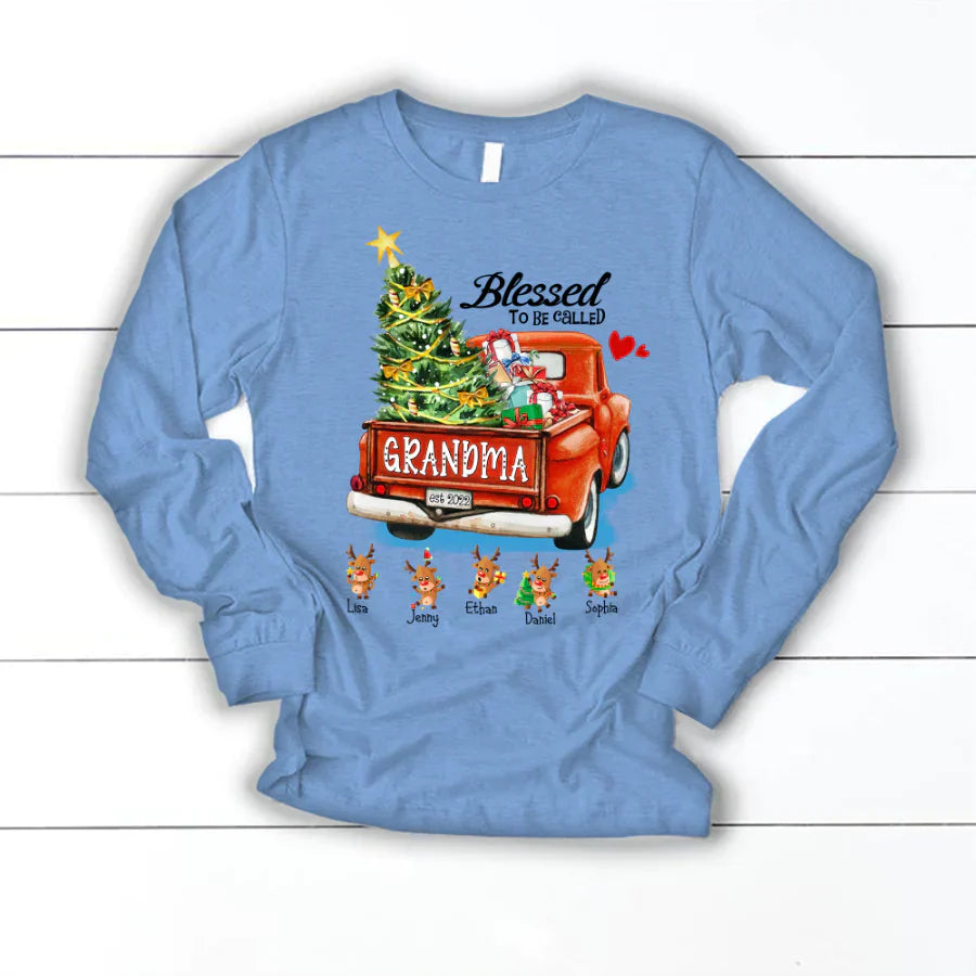 Blessed to be called Grandma Christmas Tree Truck Reindeer Longsleeve