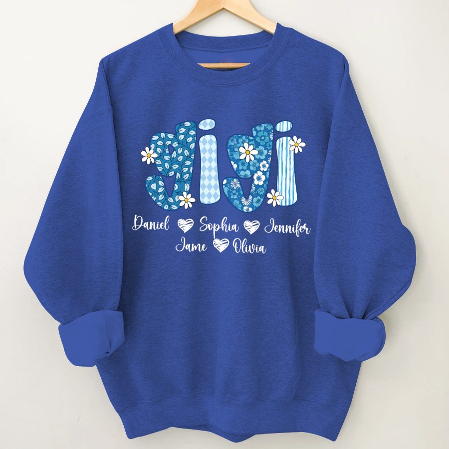 Blue Floral Gigi Personalized Grandma Gift with Grandkids Names Shirt