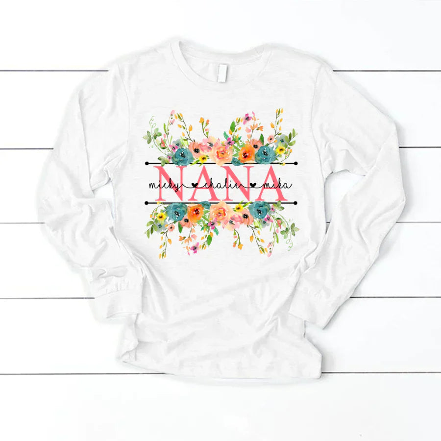Bright Watercolor Floral Nana And Grandkids CTH01 Longsleeve