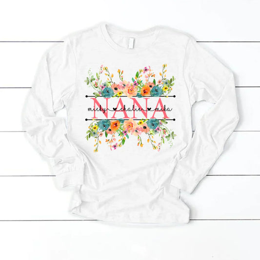 Bright Watercolor Floral Nana And Grandkids CTH01 Longsleeve