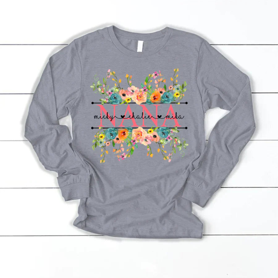 Bright Watercolor Floral Nana And Grandkids CTH01 Longsleeve
