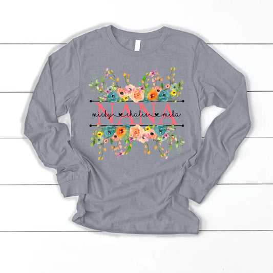 Bright Watercolor Floral Nana And Grandkids CTH01 Longsleeve