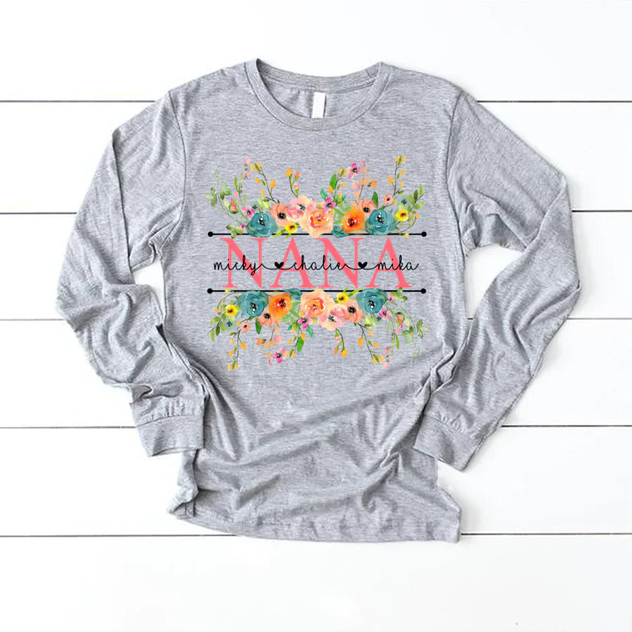 Bright Watercolor Floral Nana And Grandkids CTH01 Longsleeve