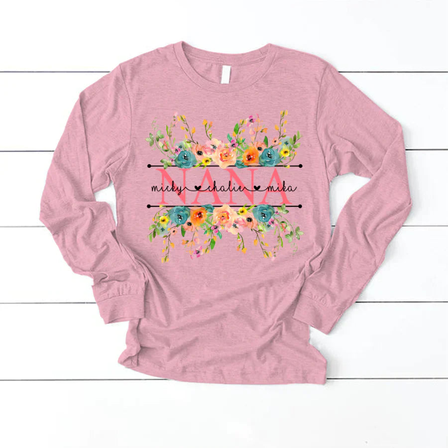 Bright Watercolor Floral Nana And Grandkids CTH01 Longsleeve