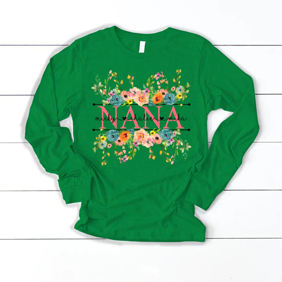 Bright Watercolor Floral Nana And Grandkids CTH01 Longsleeve