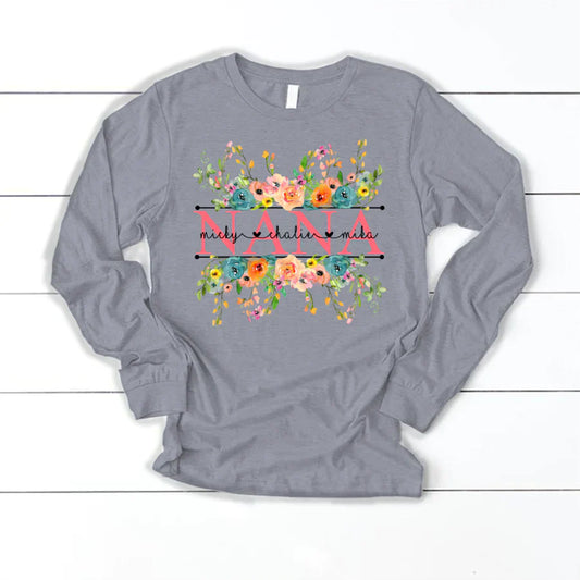 Bright Watercolor Floral Nana And Grandkids Flower CTH01 Longsleeve