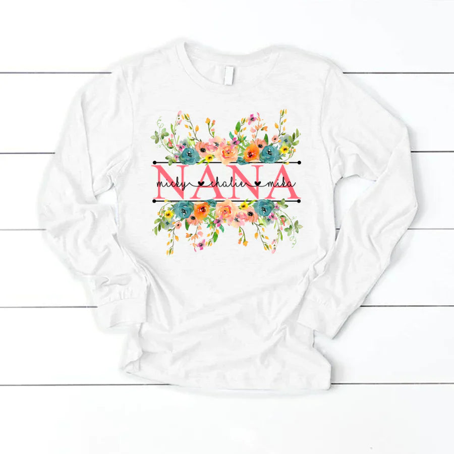 Bright Watercolor Floral Nana And Grandkids Flower CTH01 Longsleeve