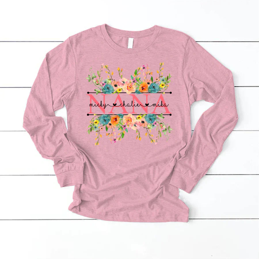 Bright Watercolor Floral Nana And Grandkids Flower CTH01 Longsleeve