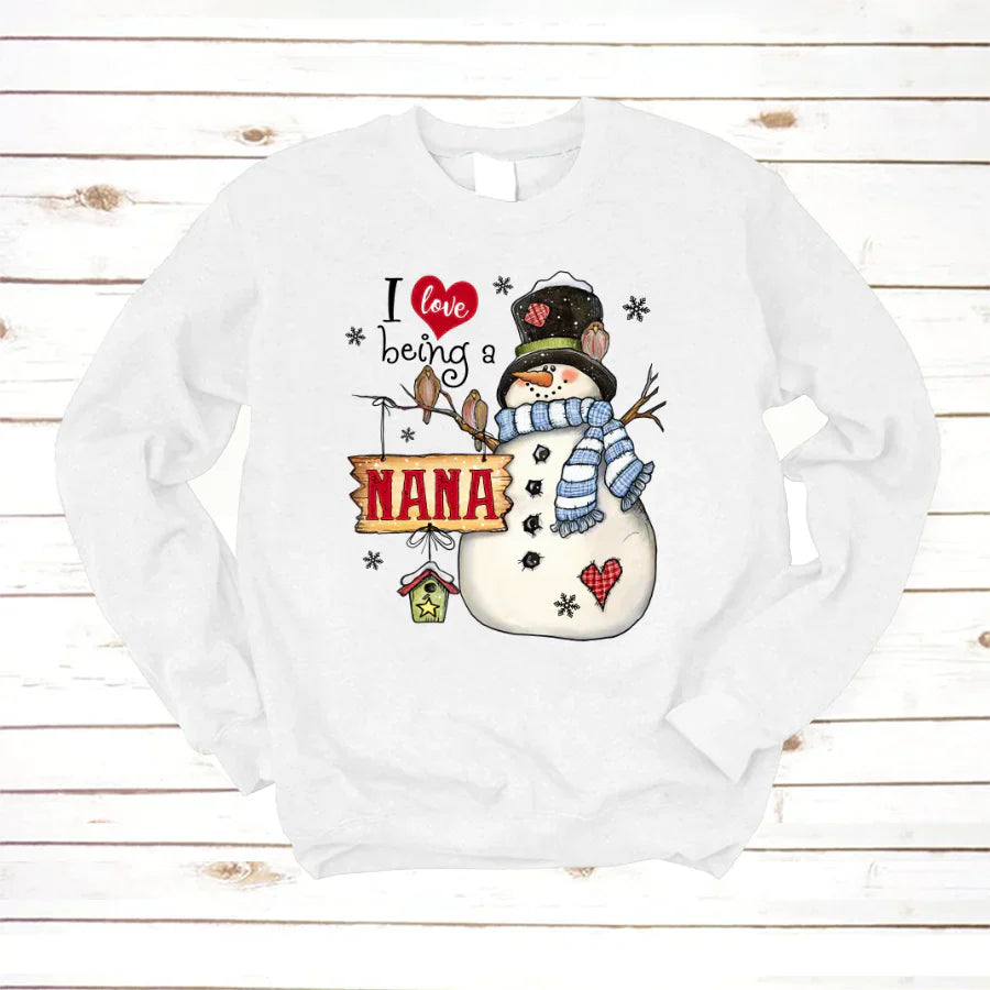 Godmerch Personalized I Love Being A Nana Snowman Sweatshirt