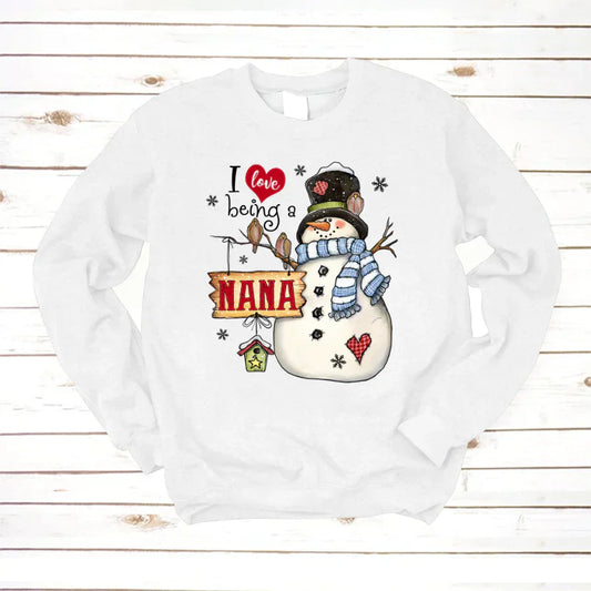 Godmerch Personalized I Love Being A Nana Snowman Sweatshirt