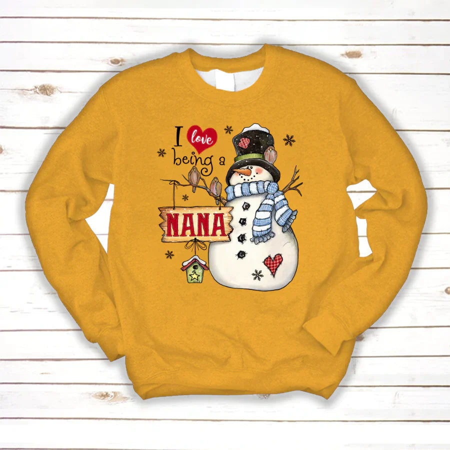 Godmerch Personalized I Love Being A Nana Snowman Sweatshirt