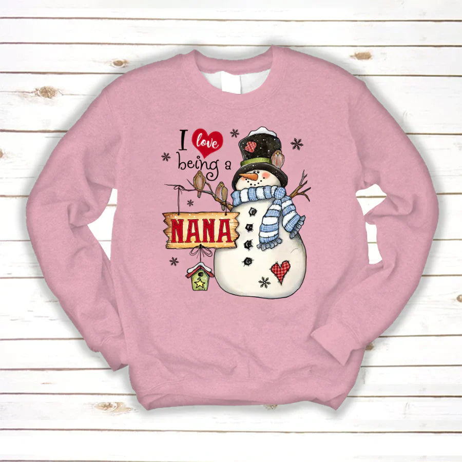 Godmerch Personalized I Love Being A Nana Snowman Sweatshirt