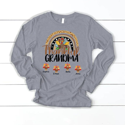 Godmerch Personalized Thankful Grandma With Grandkids Thanksgiving Shirt Longsleeve