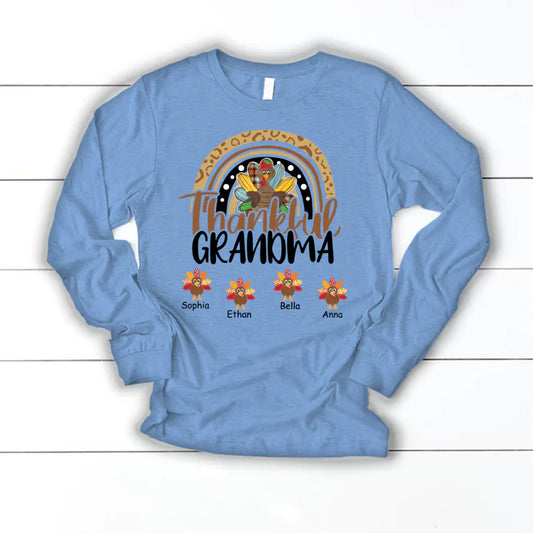 Godmerch Personalized Thankful Grandma With Grandkids Thanksgiving Shirt Longsleeve