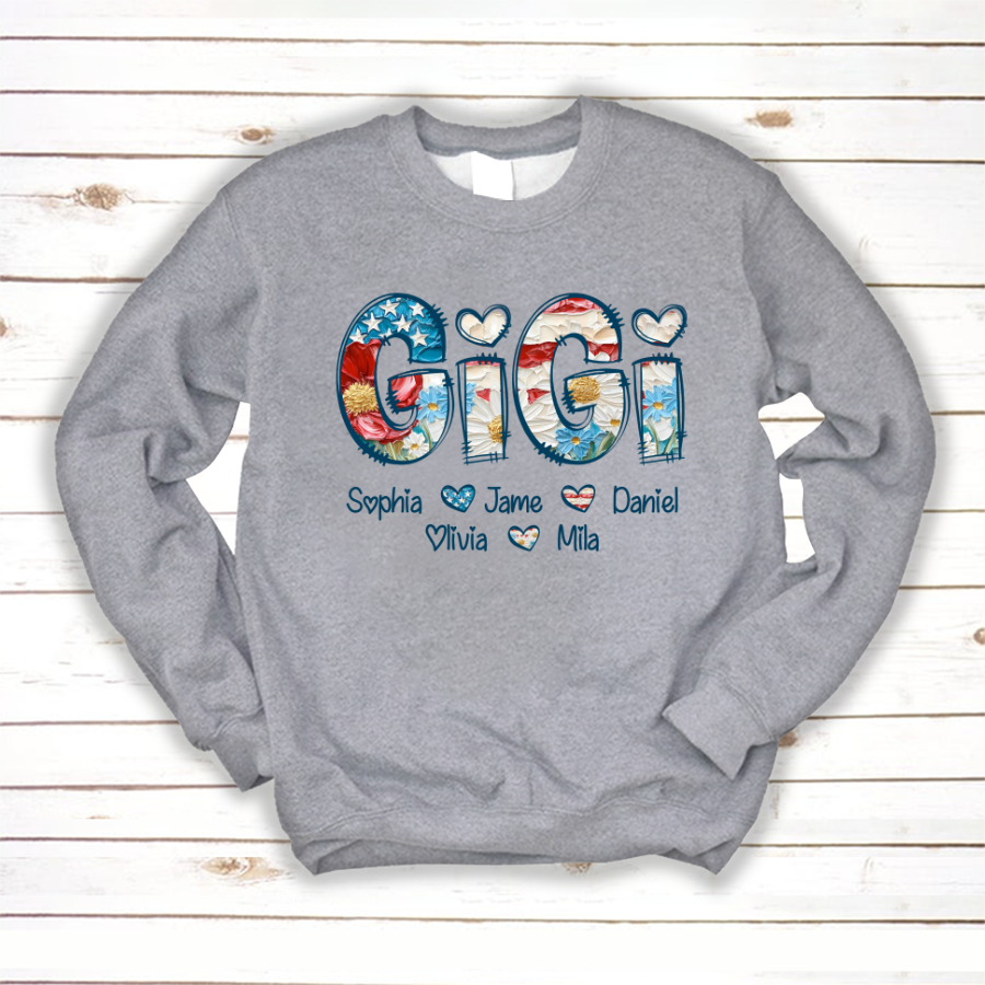 Daisy Flower America Flag Gigi And Grandkids Personalized 4th of July Gift Shirt