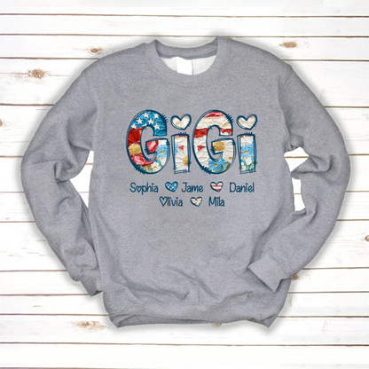 Daisy Flower America Flag Gigi And Grandkids Personalized 4th of July Gift Shirt