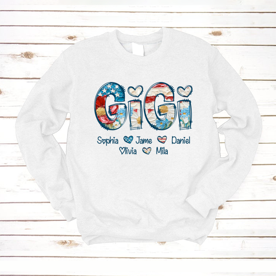 Daisy Flower America Flag Gigi And Grandkids Personalized 4th of July Gift Shirt