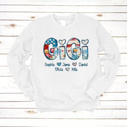 Daisy Flower America Flag Gigi And Grandkids Personalized 4th of July Gift Shirt