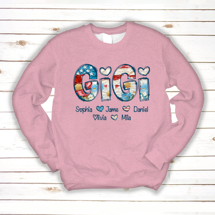 Daisy Flower America Flag Gigi And Grandkids Personalized 4th of July Gift Shirt