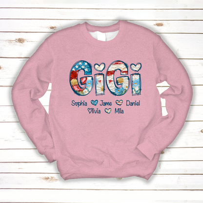 Daisy Flower America Flag Gigi And Grandkids Personalized 4th of July Gift Shirt