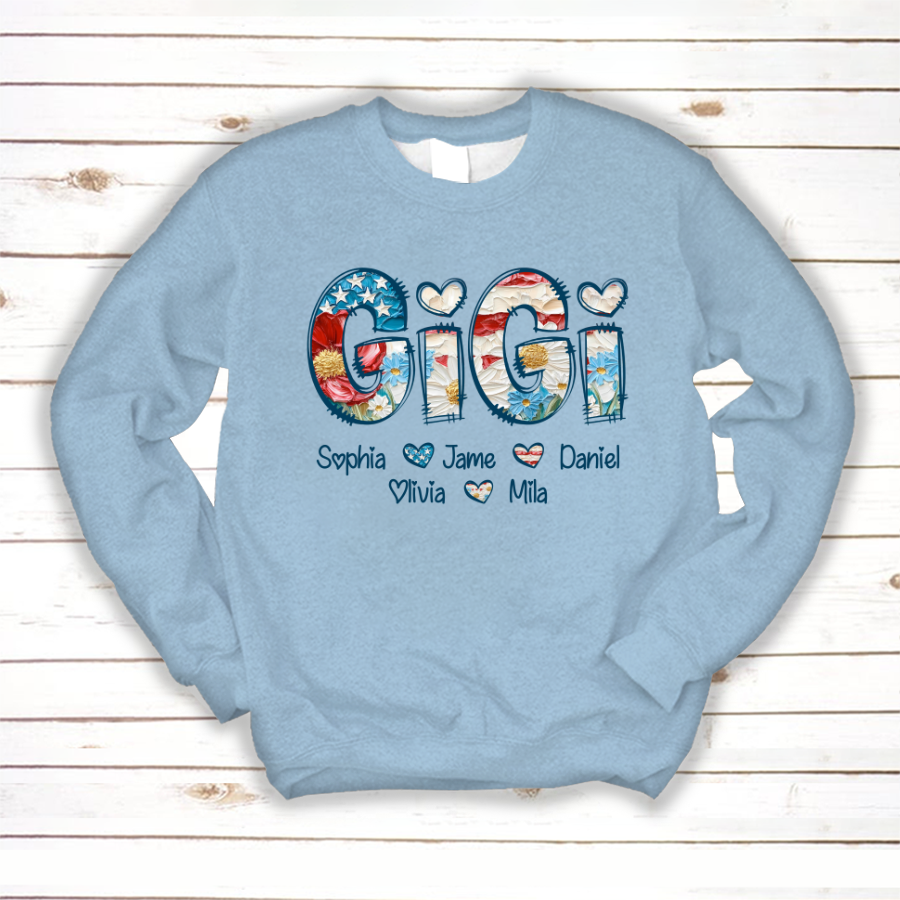 Daisy Flower America Flag Gigi And Grandkids Personalized 4th of July Gift Shirt