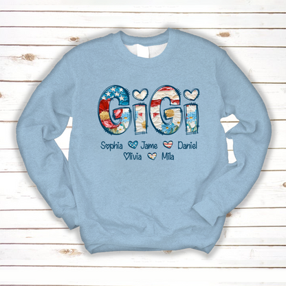 Daisy Flower America Flag Gigi And Grandkids Personalized 4th of July Gift Shirt