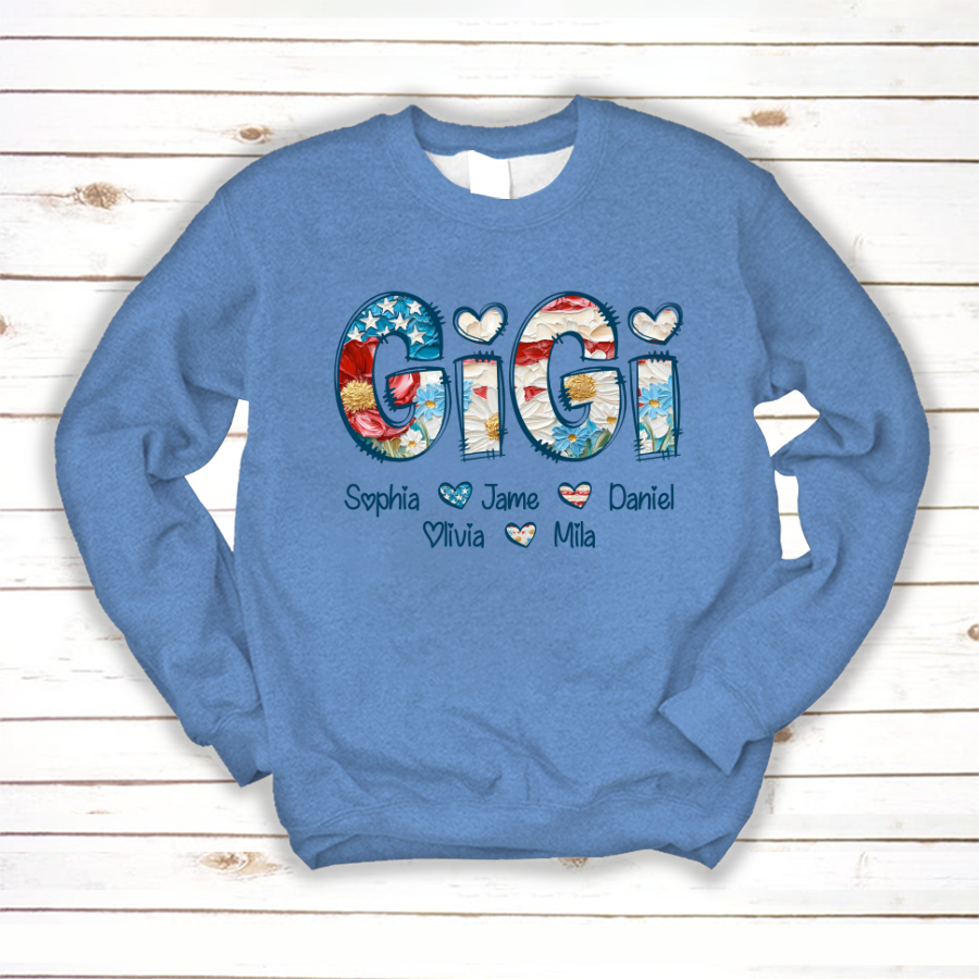 Daisy Flower America Flag Gigi And Grandkids Personalized 4th of July Gift Shirt
