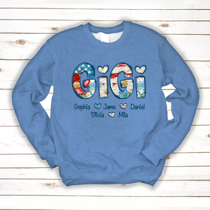 Daisy Flower America Flag Gigi And Grandkids Personalized 4th of July Gift Shirt