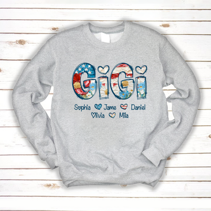 Daisy Flower America Flag Gigi And Grandkids Personalized 4th of July Gift Shirt
