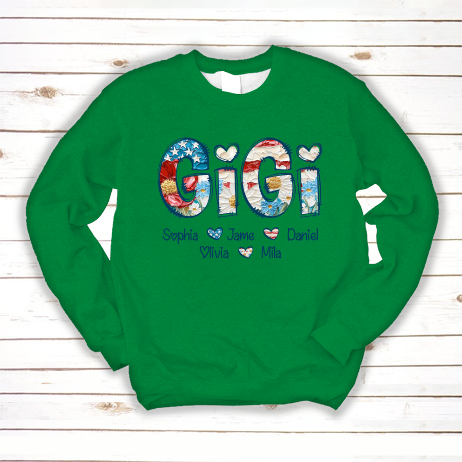 Daisy Flower America Flag Gigi And Grandkids Personalized 4th of July Gift Shirt