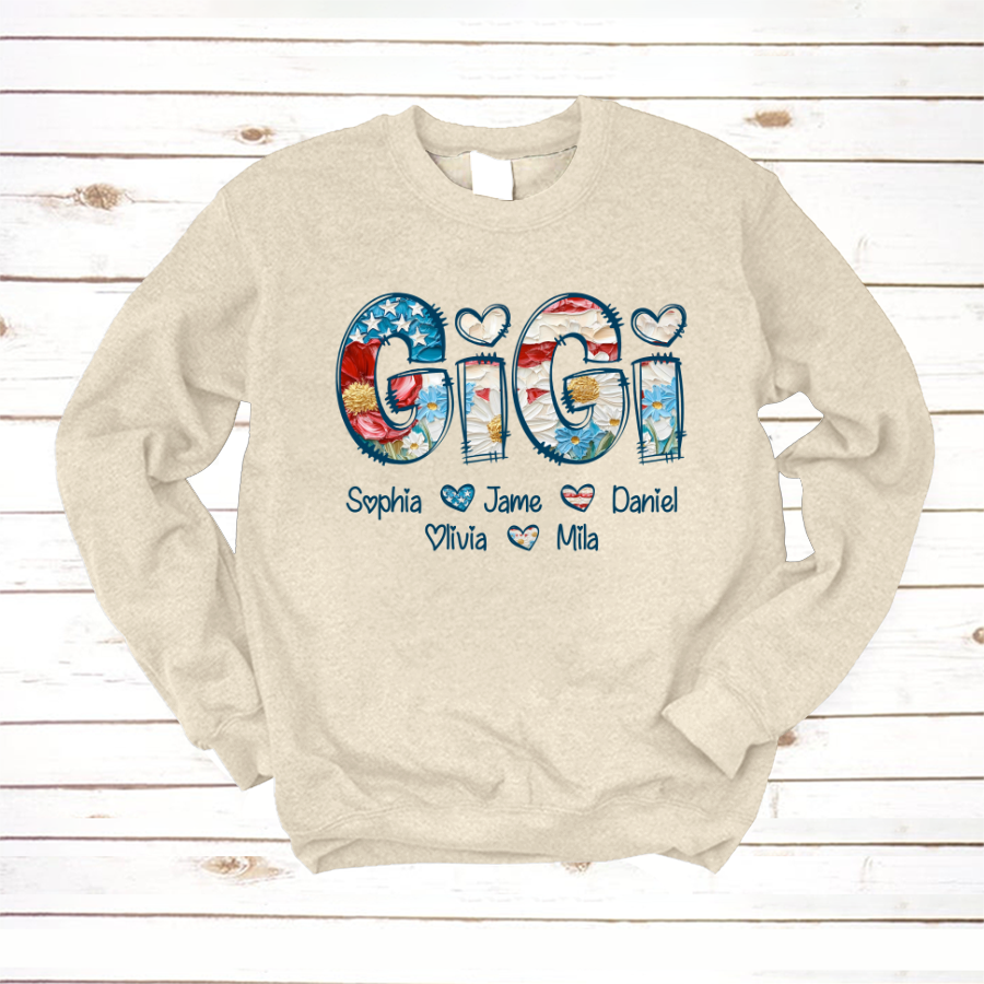 Daisy Flower America Flag Gigi And Grandkids Personalized 4th of July Gift Shirt