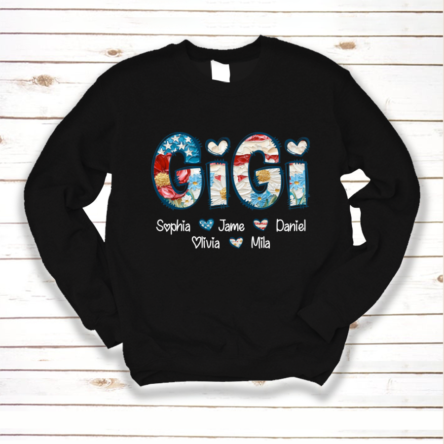 Daisy Flower America Flag Gigi And Grandkids Personalized 4th of July Gift Shirt
