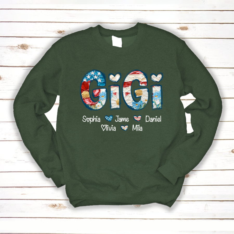 Daisy Flower America Flag Gigi And Grandkids Personalized 4th of July Gift Shirt