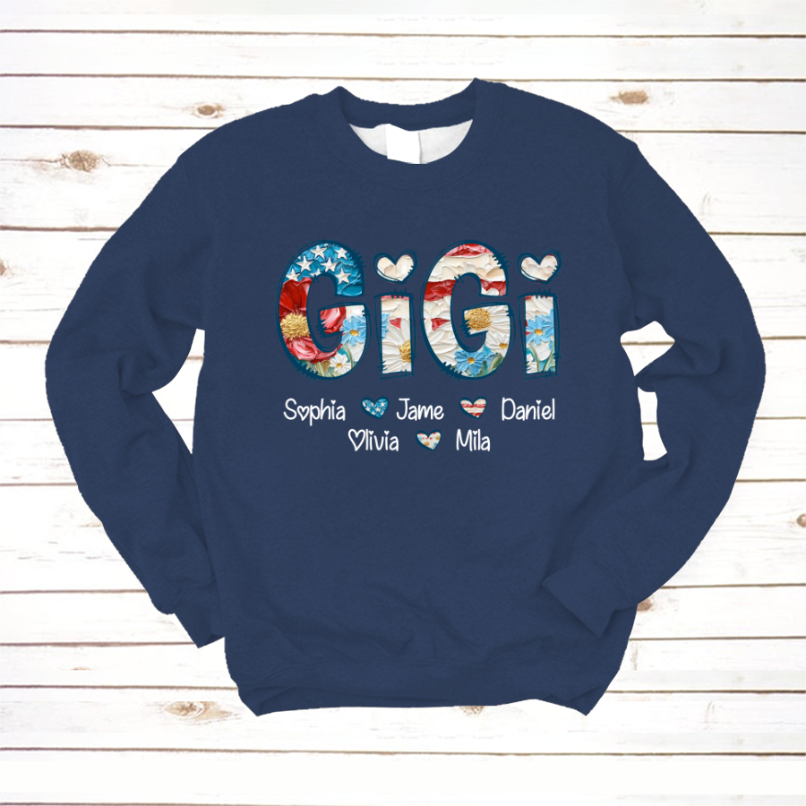 Daisy Flower America Flag Gigi And Grandkids Personalized 4th of July Gift Shirt