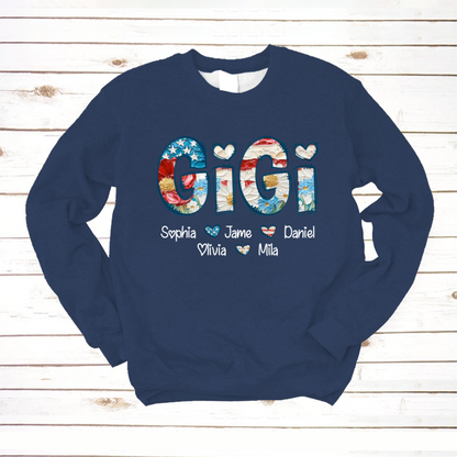 Daisy Flower America Flag Gigi And Grandkids Personalized 4th of July Gift Shirt