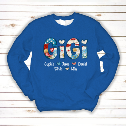 Daisy Flower America Flag Gigi And Grandkids Personalized 4th of July Gift Shirt