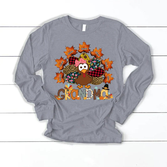 Grandma And Grandkids Thanksgiving Autumn Turkey Longsleeve
