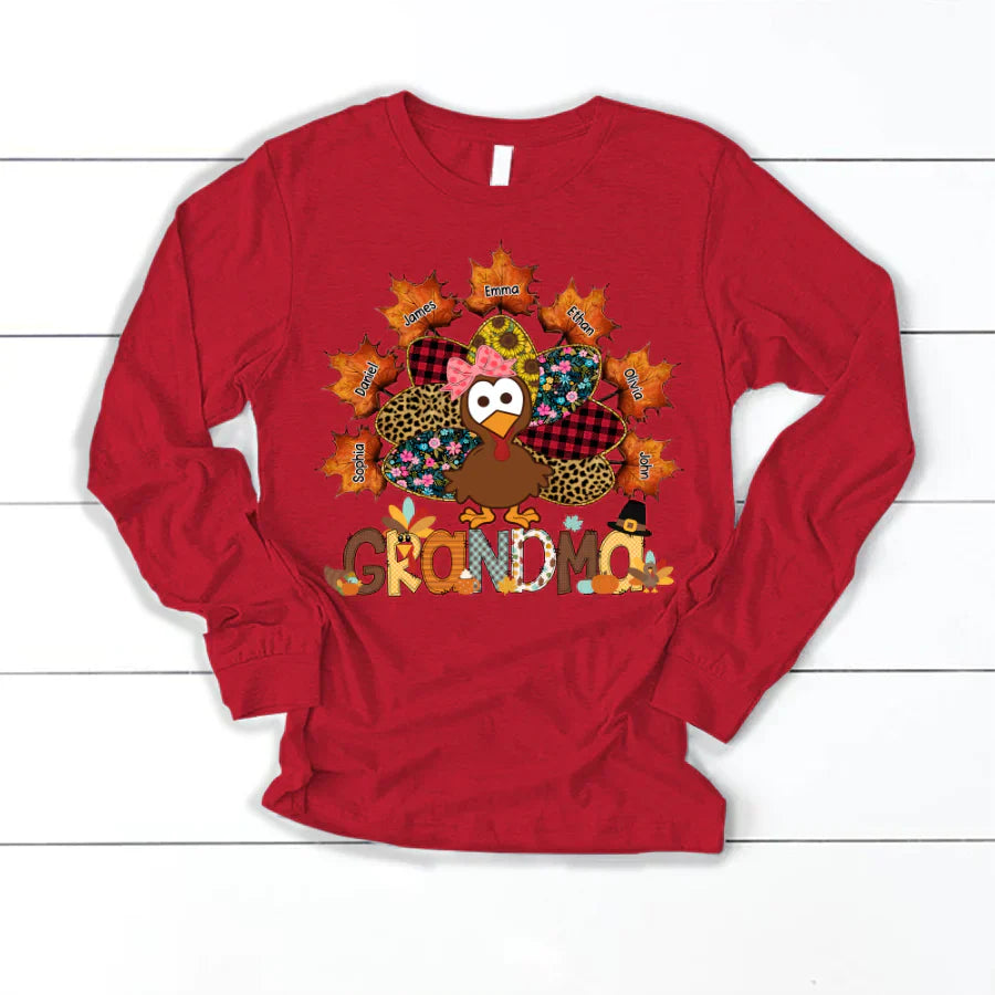 Grandma And Grandkids Thanksgiving Autumn Turkey Longsleeve