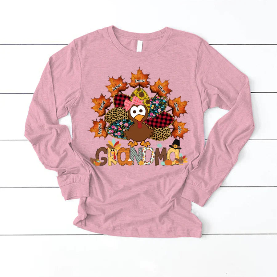 Grandma And Grandkids Thanksgiving Autumn Turkey Longsleeve