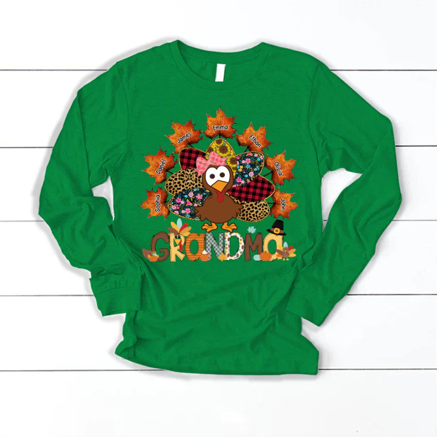 Grandma And Grandkids Thanksgiving Autumn Turkey Longsleeve