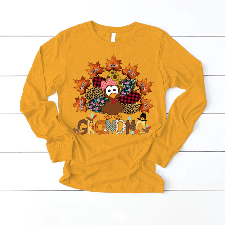 Grandma And Grandkids Thanksgiving Autumn Turkey Longsleeve