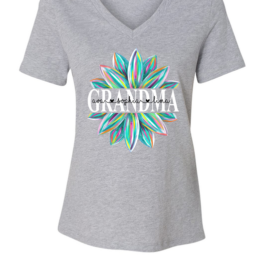 Grandma Flower Color 4 Shirt, Custom Grandma With Kids, Mother's Day TH V-Neck