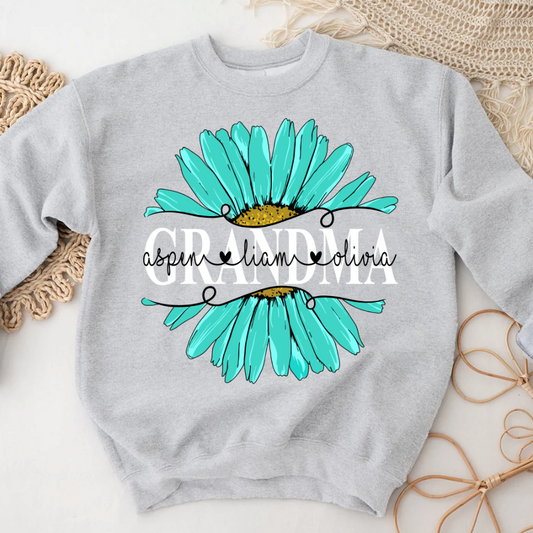 Grandma Flower Daisy Turquoise  And Grandkids Mother's Day Sweatshirt