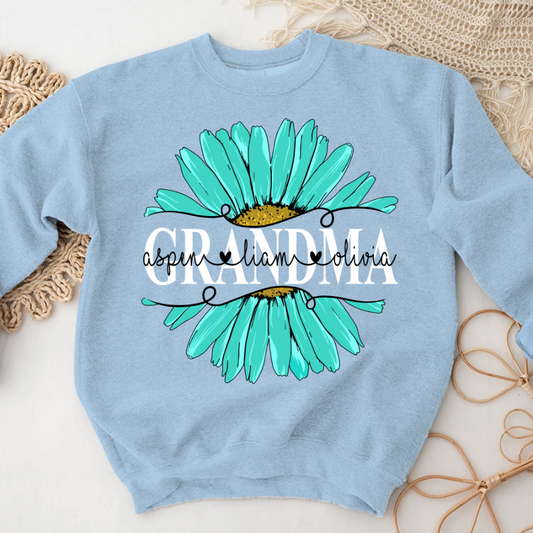Grandma Flower Daisy Turquoise  And Grandkids Mother's Day Sweatshirt