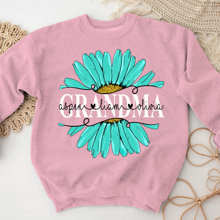 Grandma Flower Daisy Turquoise  And Grandkids Mother's Day Sweatshirt
