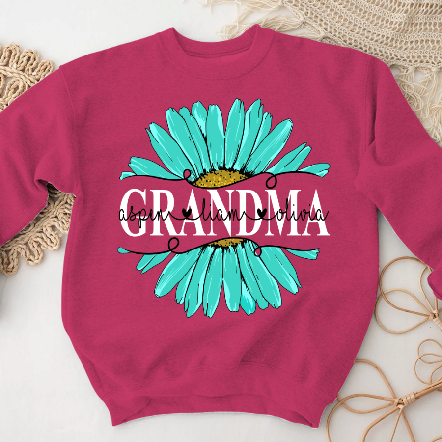Grandma Flower Daisy Turquoise  And Grandkids Mother's Day Sweatshirt