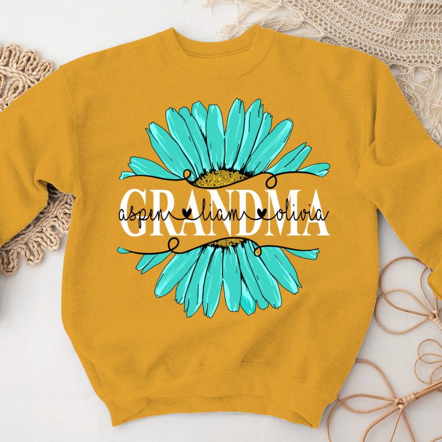 Grandma Flower Daisy Turquoise  And Grandkids Mother's Day Sweatshirt